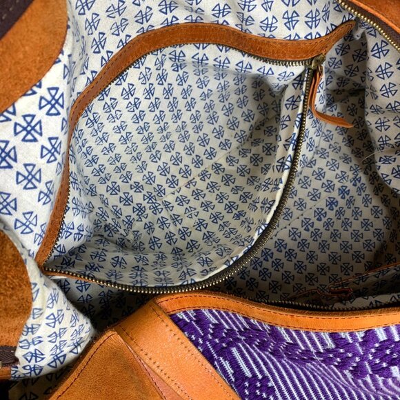 Guatemalan Leather/Textile Zip Top Overnight Duffle Bag - Picture 14 of 16